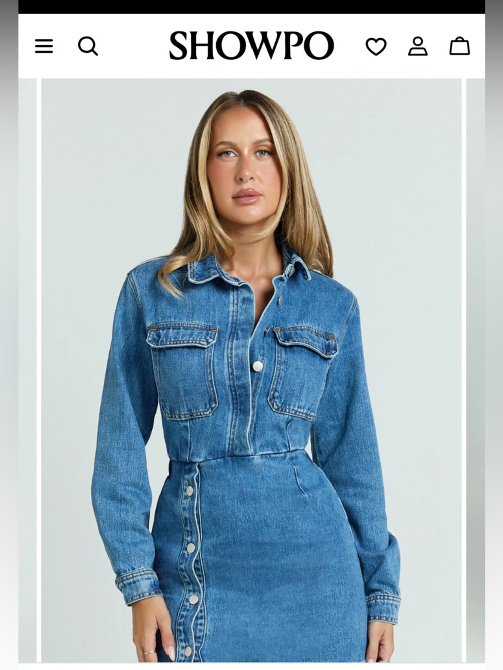 Showpo. Washed Blue Denim Mini Shirt Dress - Picture 2 of 4